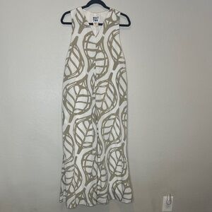 Whit Two Cream and Tan Leaf Print Maxi Dress size XXS
